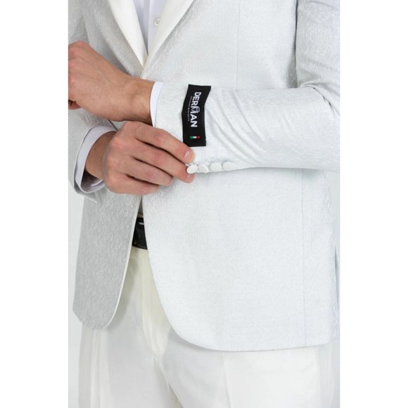 Derman White Floral Pattern Textured Fabric Tuxedo - Picture 5 of 7